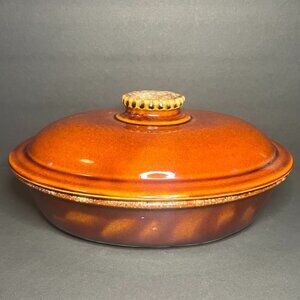 Vintage Classic Hull Pottery 1 Qt Brown Oven Proof Oval Casserole Dish w/ Lid